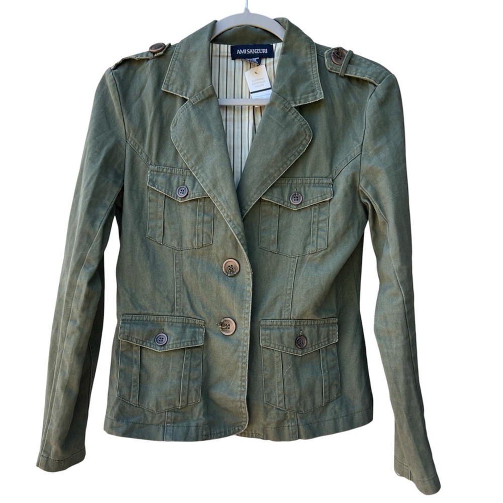 AMI SANZURI army green denim utility jacket 100% cotton pockets Women Size M